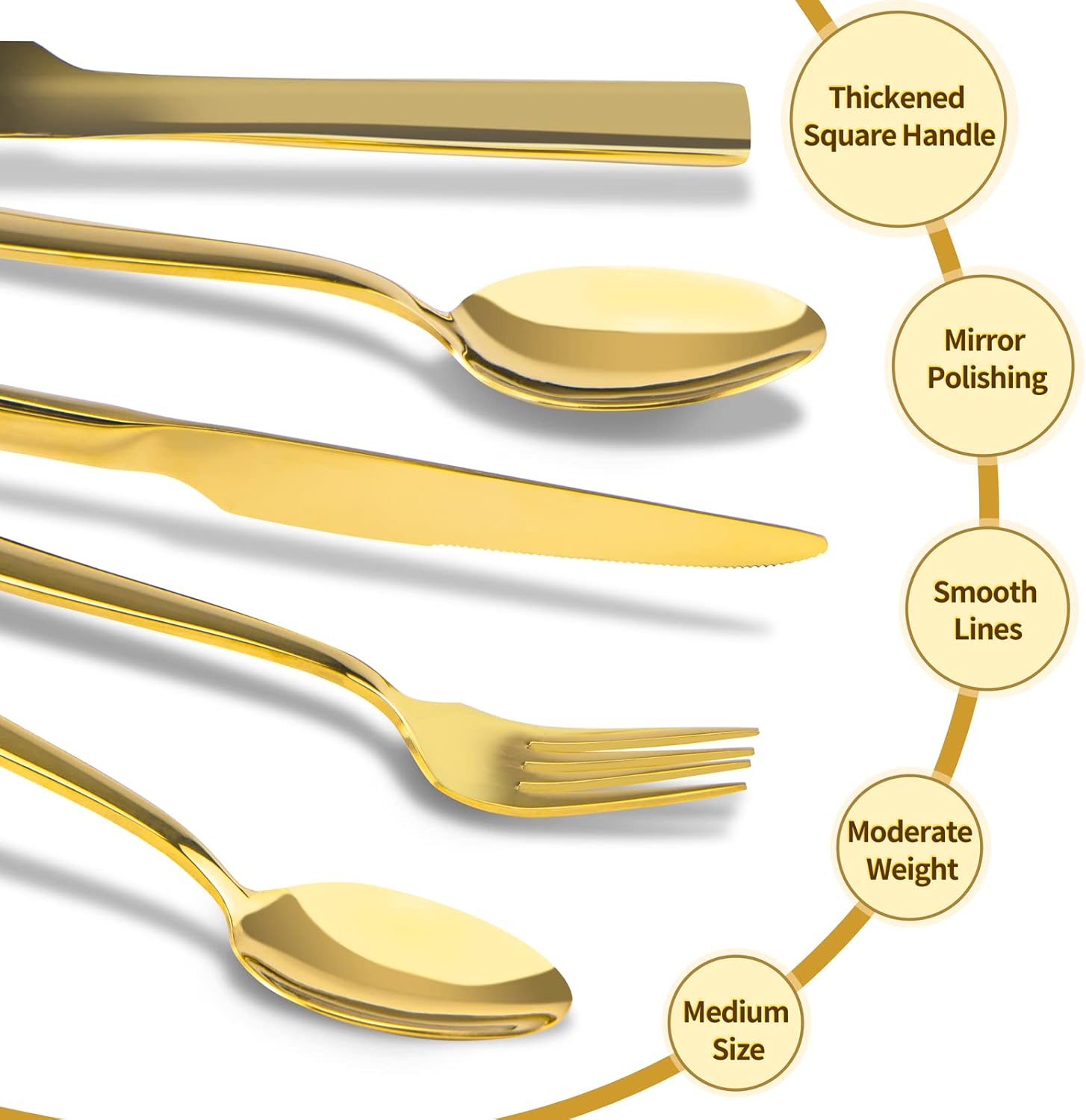Gold Silverware Set, 40 Piece Stainless Steel Flatware Cutlery Set Service for 8 Luxury Square Tableware V1258-DP02-C-340