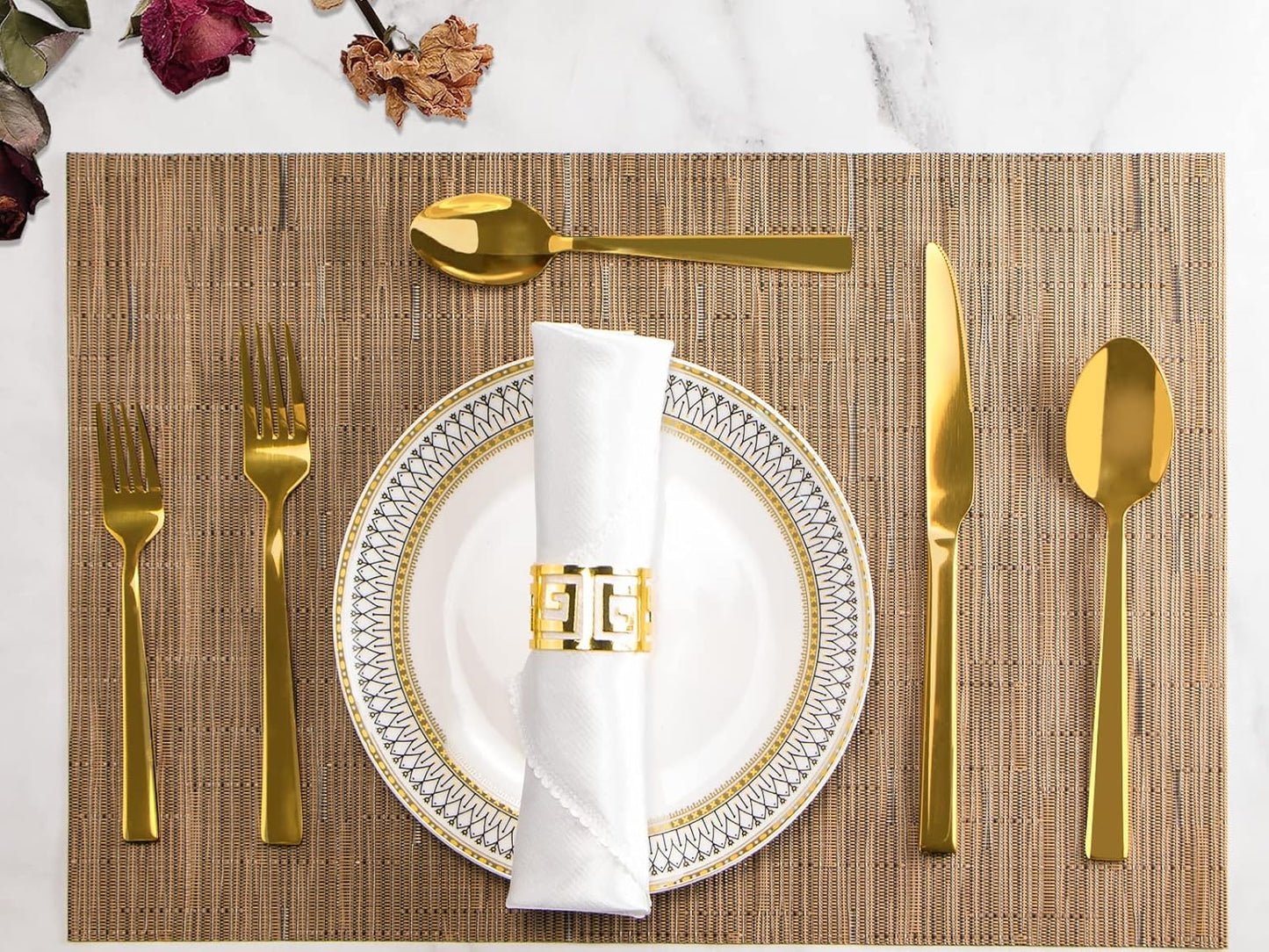 Gold Silverware Set, 40 Piece Stainless Steel Flatware Cutlery Set Service for 8 Luxury Square Tableware V1258-DP02-C-340