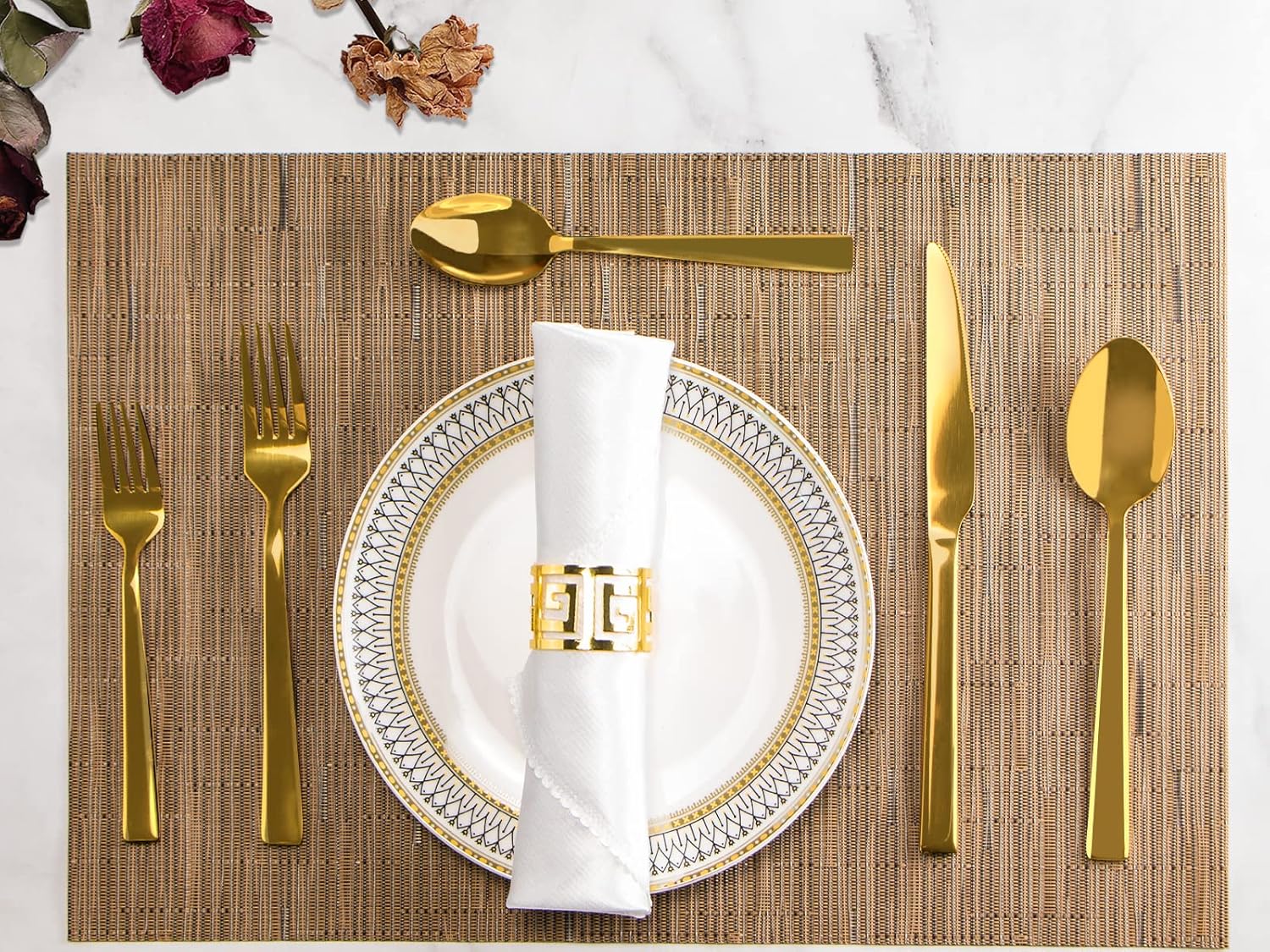 Gold Silverware Set, 40 Piece Stainless Steel Flatware Cutlery Set Service for 8 Luxury Square Tableware V1258-DP02-C-340