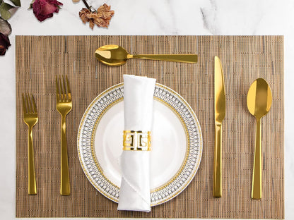 Gold Silverware Set, 40 Piece Stainless Steel Flatware Cutlery Set Service for 8 Luxury Square Tableware V1258-DP02-C-340