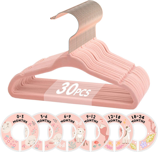 Baby Hangers, 11 Inch Velvet Kids Hangers with 6 Pcs Clothes Size Dividers, Infant Toddler Nursery Closet V1258-DP02-C-342