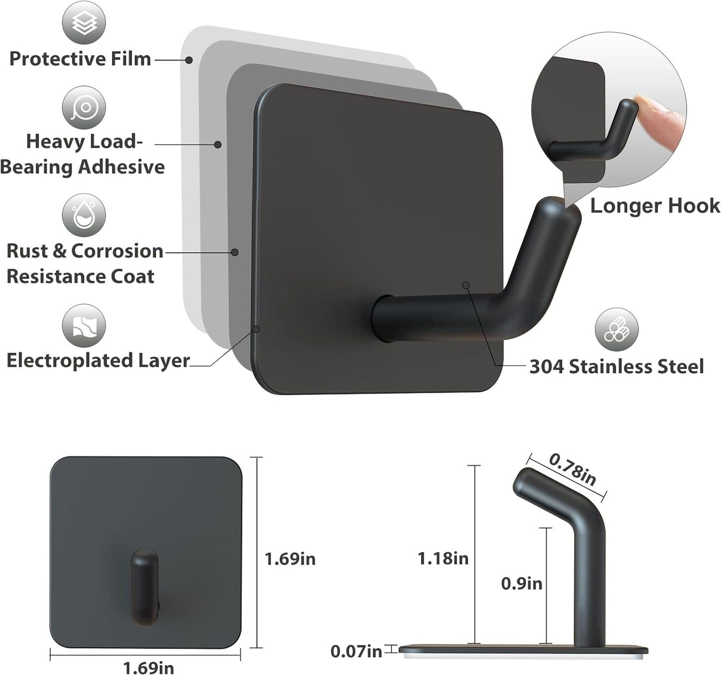 2 Types of Black Adhesive Hooks Bundle V1258-DP02-C-348