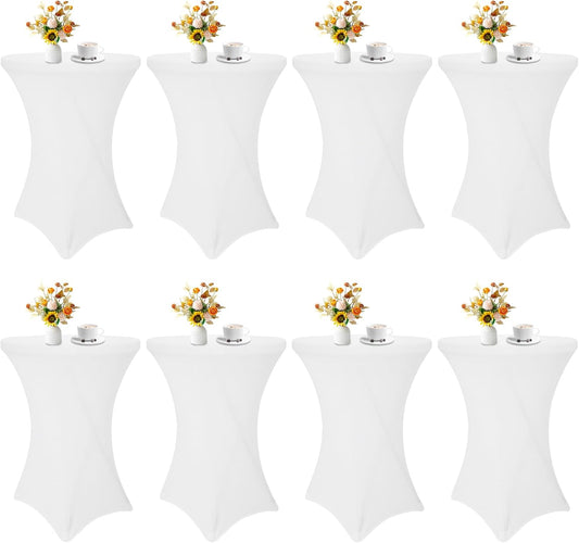8 Pack Cocktail Table Covers 32x43 Inch Fitted Stretch Spandex Square Corners White Table Cover High Top V1258-DP02-C-351