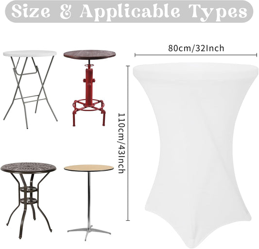 8 Pack Cocktail Table Covers 32x43 Inch Fitted Stretch Spandex Square Corners White Table Cover High Top V1258-DP02-C-351