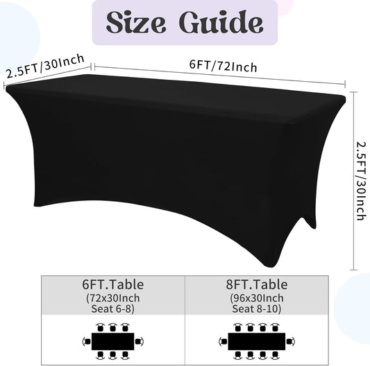 3 Pack Table Cloth 6ft Black Tablecloths for Rectangle Folding Table Spandex Fitted Stretch Cover Wrinkle V1258-DP02-C-352