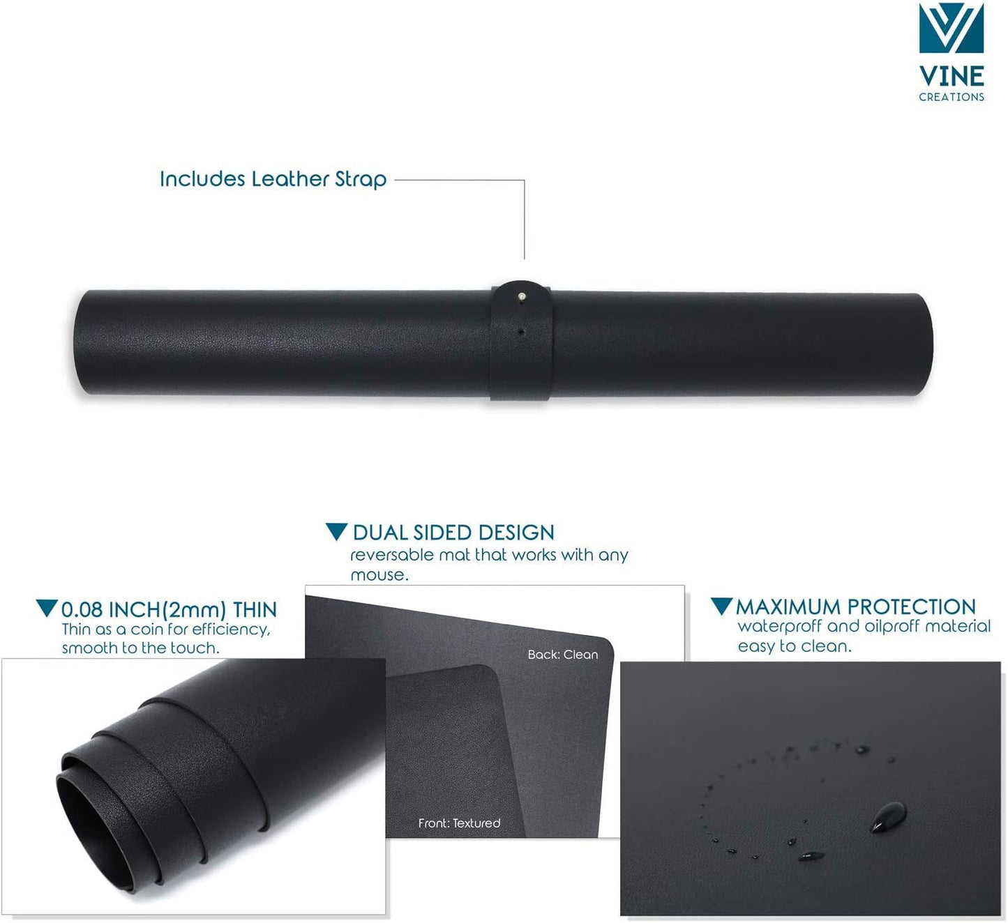 Leather Desk Pad 36" x 20", Office Desk Mat Waterproof Black - Premium Quality - Smooth Mouse Writing Surface V1258-DP02-C-353