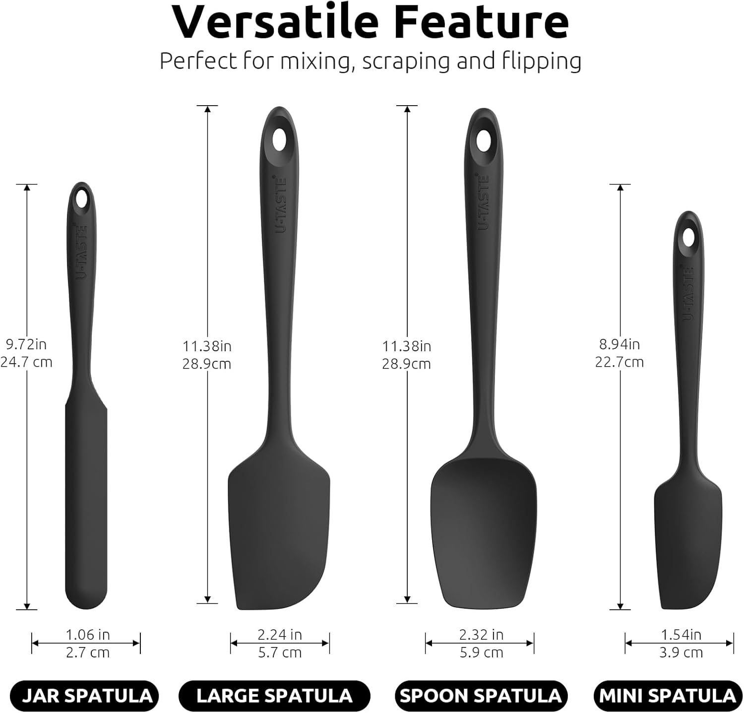 Silicone Spatula Set with 600 Degrees Fahrenheit Heat Resistant (Black) V1258-DP02-C-354