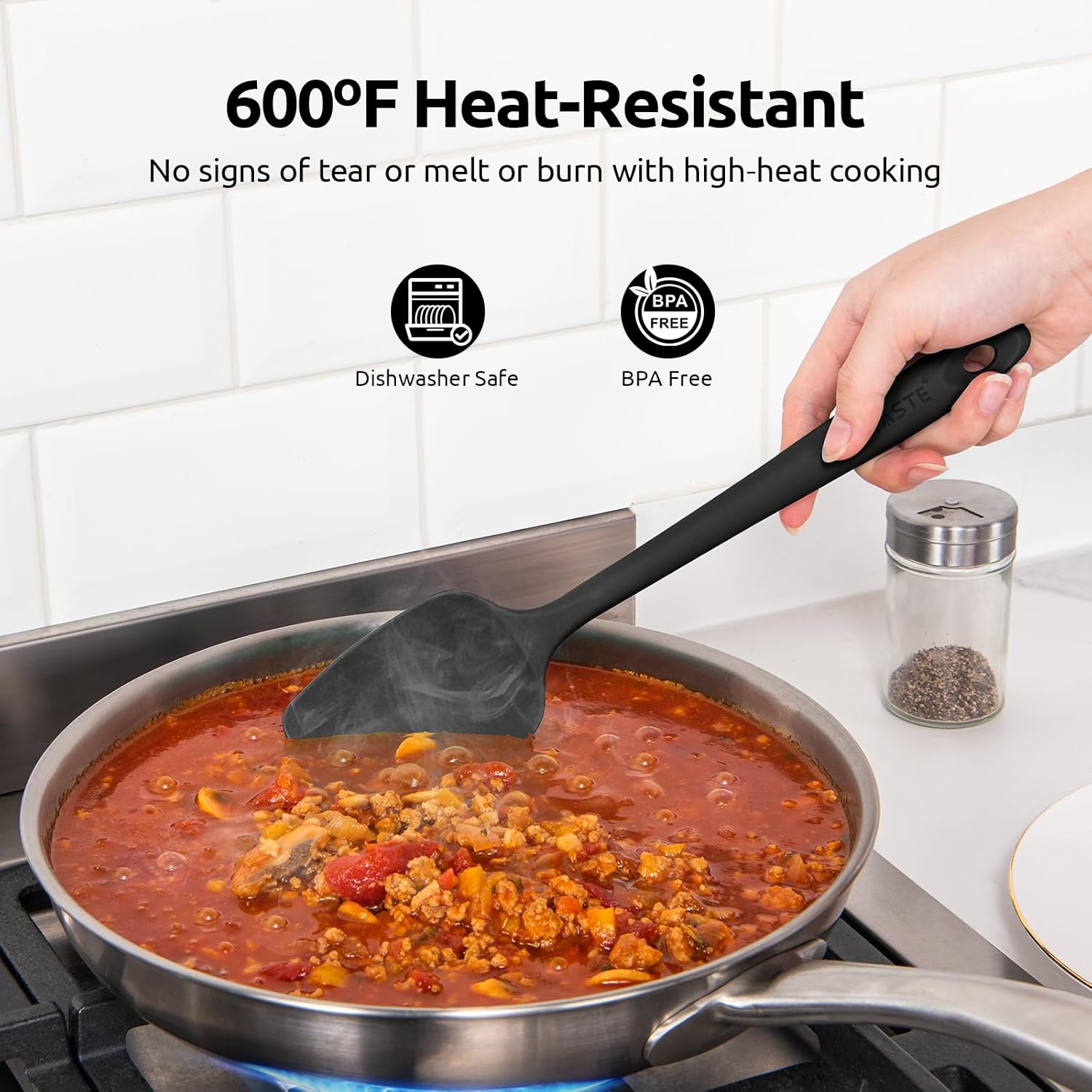 Silicone Spatula Set with 600 Degrees Fahrenheit Heat Resistant (Black) V1258-DP02-C-354