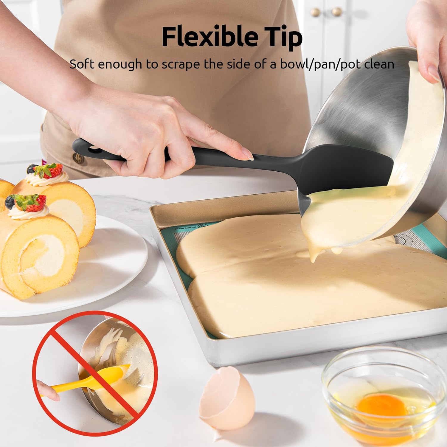 Silicone Spatula Set with 600 Degrees Fahrenheit Heat Resistant (Black) V1258-DP02-C-354