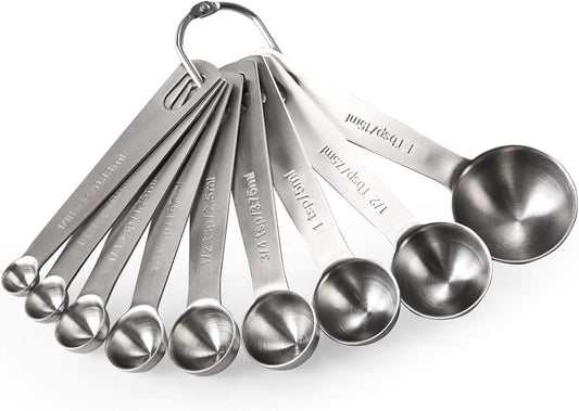 Measuring Spoons: 18/8 Stainless Steel Measuring Spoons Set of 9 Piece: 1/16 TSP, 1/8 TSP, 1/4 TSP, 1/3 TSP, V1258-DP02-C-355