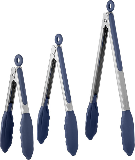 600oF Heat Resistant Kitchen Tongs: 7/9/12 inch Silicone Cooking Tong Set with Non Stick Rubber Tips and V1258-DP02-C-356