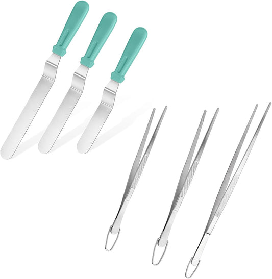 Icing Spatula, Stainless Steel Angled Cake Decorating Frosting Spatula Set of 3 (Aqua Sky), and 8"+10"+12" V1258-DP02-C-367
