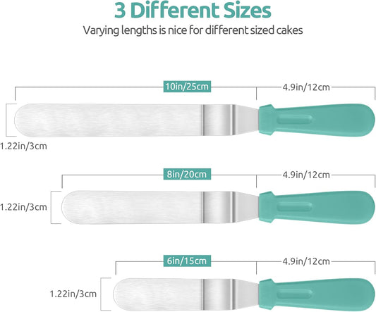 Icing Spatula, Stainless Steel Angled Cake Decorating Frosting Spatula Set of 3 (Aqua Sky), and 8"+10"+12" V1258-DP02-C-367