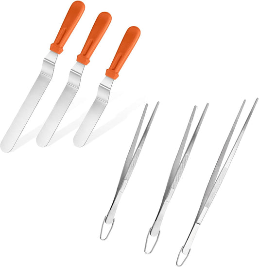 Icing Spatula, Stainless Steel Angled Cake Decorating Frosting Spatula Set of 3 (Orange), and 8"+10"+12" V1258-DP02-C-369