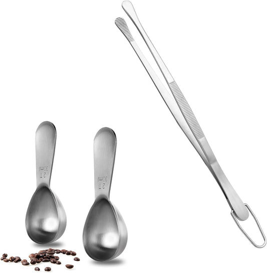 2 Tablespoon Metal Measuring Spoon Set of 2 with Short Handled Measure Scooper (Silver, 2Tbsp/30ml) and 8in V1258-DP02-C-376