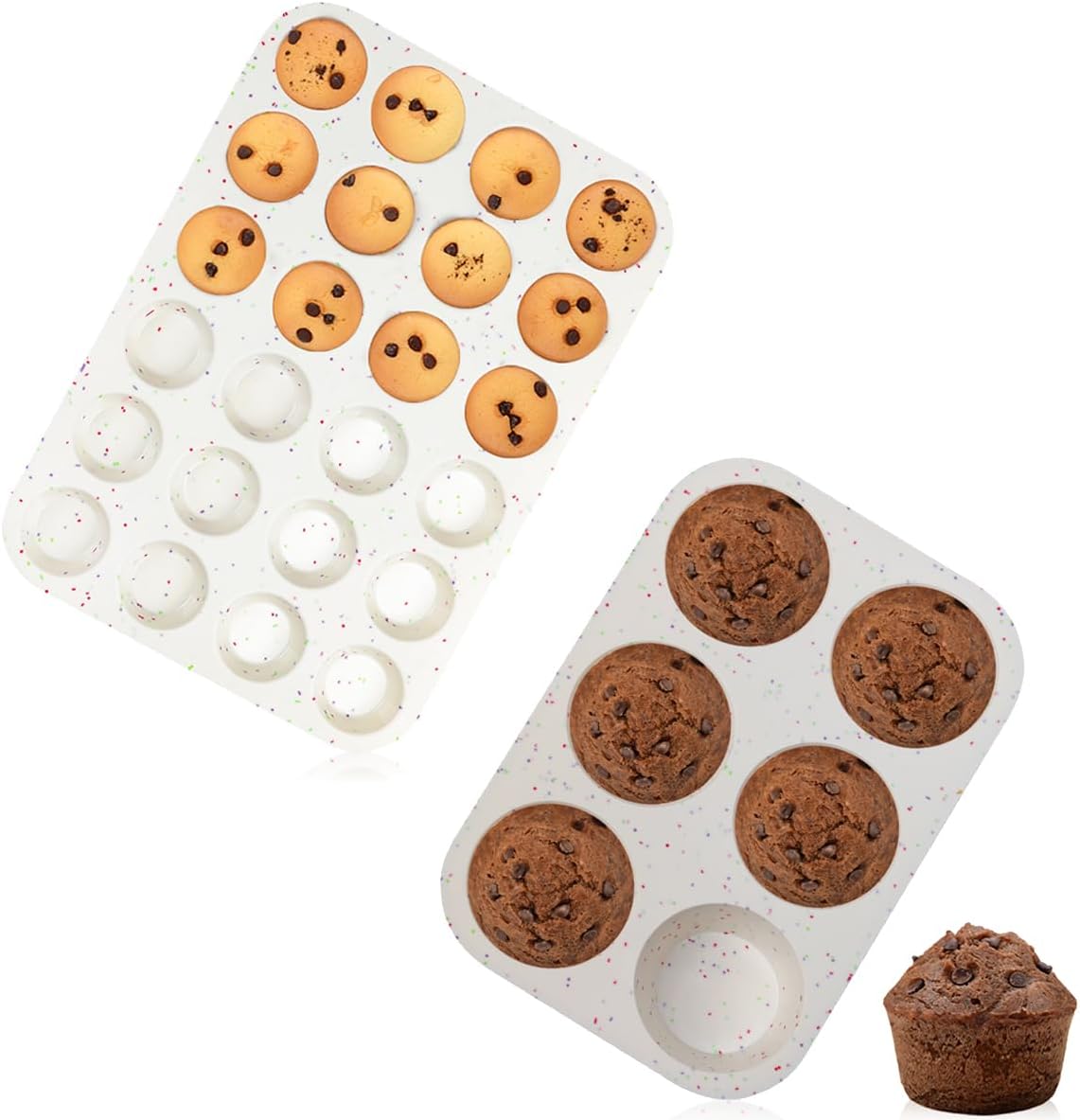 Silicone Muffin Pan, 24 Cups Nonstick Mini Cupcake Pan, Jumbo Muffin Pan, 3.5" Large 6 Cup for Baking Muffin, V1258-DP02-C-39
