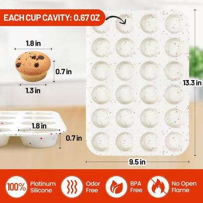 Silicone Muffin Pan, 24 Cups Nonstick Mini Cupcake Pan, Jumbo Muffin Pan, 3.5" Large 6 Cup for Baking Muffin, V1258-DP02-C-39