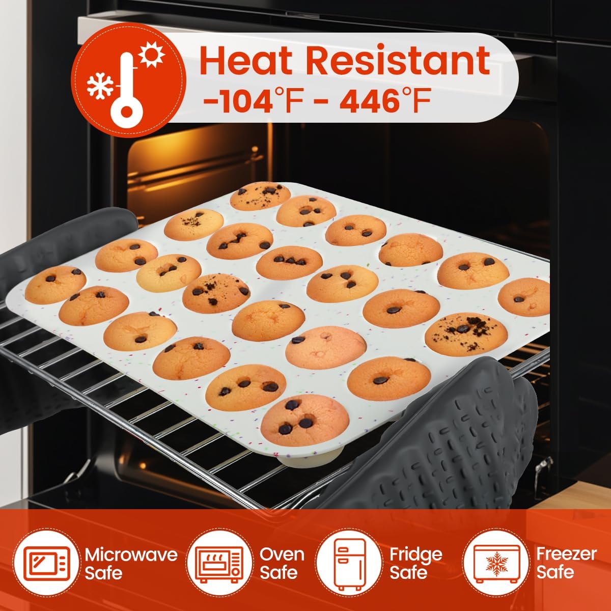Silicone Muffin Pan, 24 Cups Nonstick Mini Cupcake Pan, Jumbo Muffin Pan, 3.5" Large 6 Cup for Baking Muffin, V1258-DP02-C-39