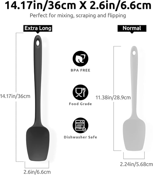 600oF High Heat Flexible 14in Extra Large Silicone Spoon Spatula (Black) and 12" Kitchen Cooking Tweezer Set: V1258-DP02-C-397