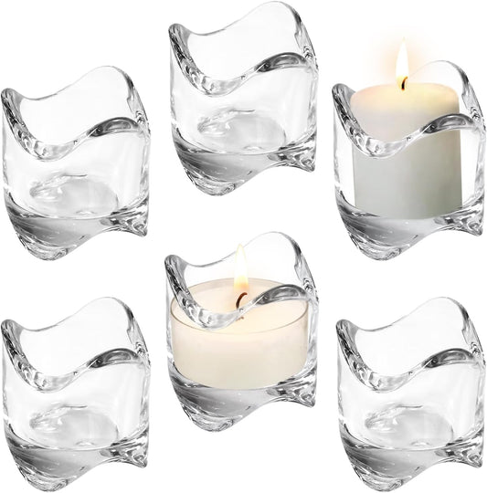 Tea Lights Votive Candles Holders (Set of 6), 2 in. Glass Candle Cups, Wedding Table Centerpiece, Home Decor, V1258-DP02-C-398