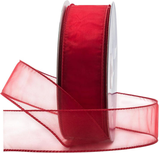 Organza Wired Sheer Ribbon 1.5" (#9) for Floral & Craft Decoration, 50 Yard Roll (150 FT Spool), Red V1258-DP02-C-400