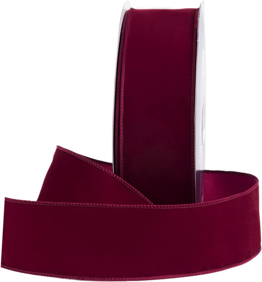 Wired Traditional Burgundy Christmas Waterproof Ribbon, Floral & Craft Decor - 2.5" (#40) - 50 Yd (150') - V1258-DP02-C-403