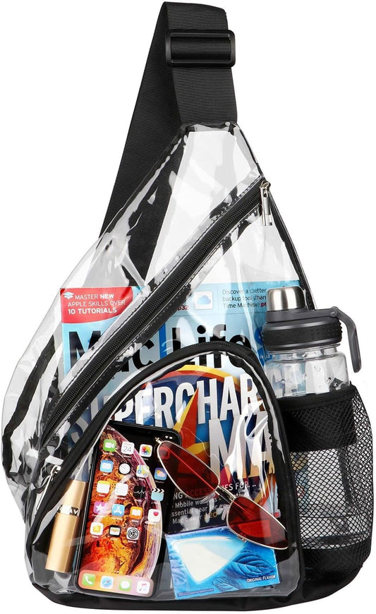 Clear Sling Bag, Clear Bag Stadium Approved, Transparent Shoulder Crossbody Backpack Chest Casual Daypack V1258-DP02-C-411