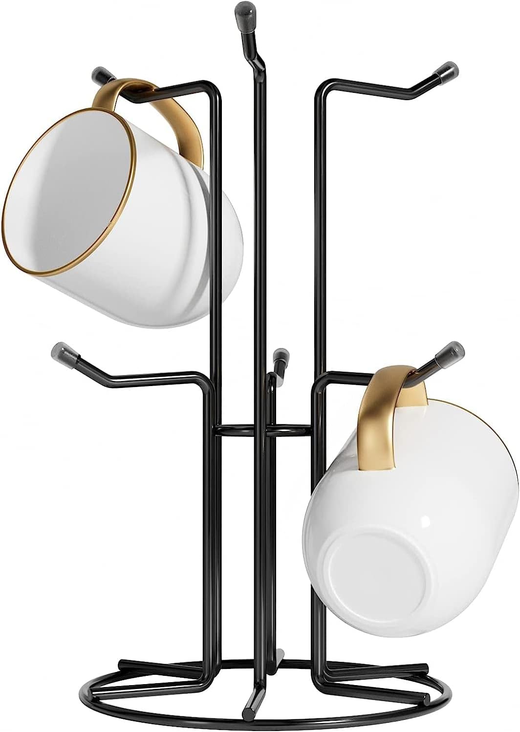 Mug Tree for Large Cups, Counter Coffee Mug Holder with 6 Hooks, Metal Coffee Cup Holder Tree, Standing Rack V1258-DP02-C-412