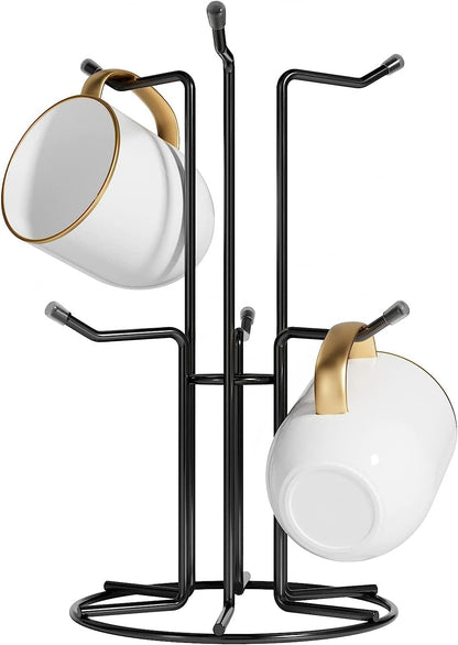 Mug Tree for Large Cups, Counter Coffee Mug Holder with 6 Hooks, Metal Coffee Cup Holder Tree, Standing Rack V1258-DP02-C-412