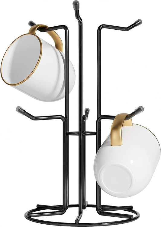 Mug Tree for Large Cups, Counter Coffee Mug Holder with 6 Hooks, Metal Coffee Cup Holder Tree, Standing Rack V1258-DP02-C-412