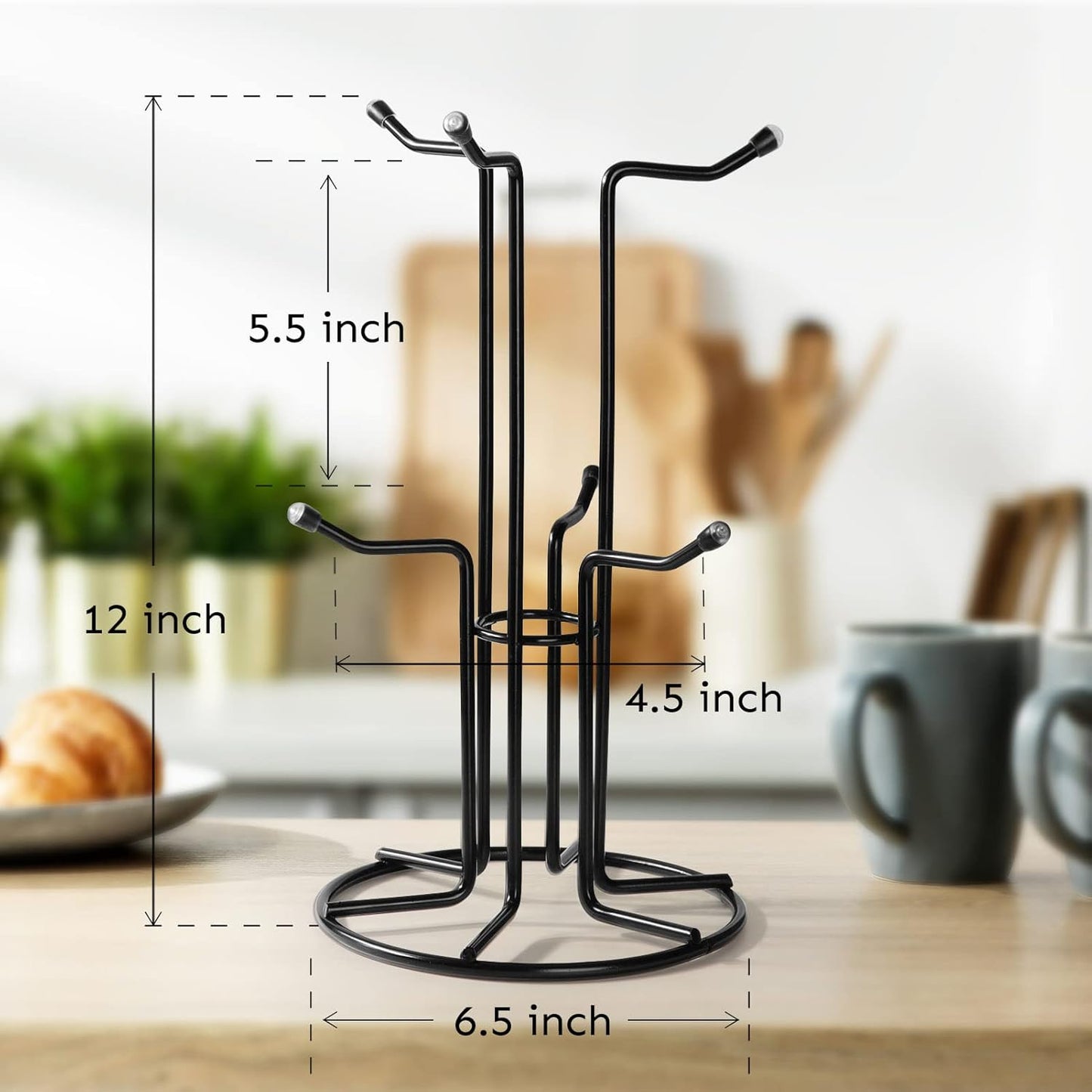 Mug Tree for Large Cups, Counter Coffee Mug Holder with 6 Hooks, Metal Coffee Cup Holder Tree, Standing Rack V1258-DP02-C-412