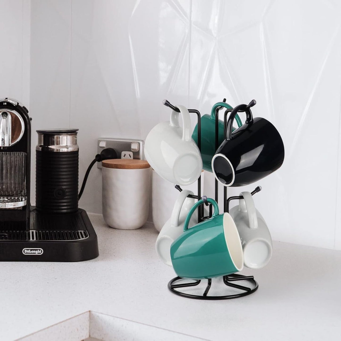 Mug Tree for Large Cups, Counter Coffee Mug Holder with 6 Hooks, Metal Coffee Cup Holder Tree, Standing Rack V1258-DP02-C-412