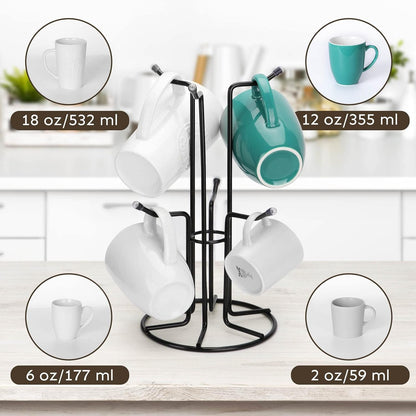 Mug Tree for Large Cups, Counter Coffee Mug Holder with 6 Hooks, Metal Coffee Cup Holder Tree, Standing Rack V1258-DP02-C-412