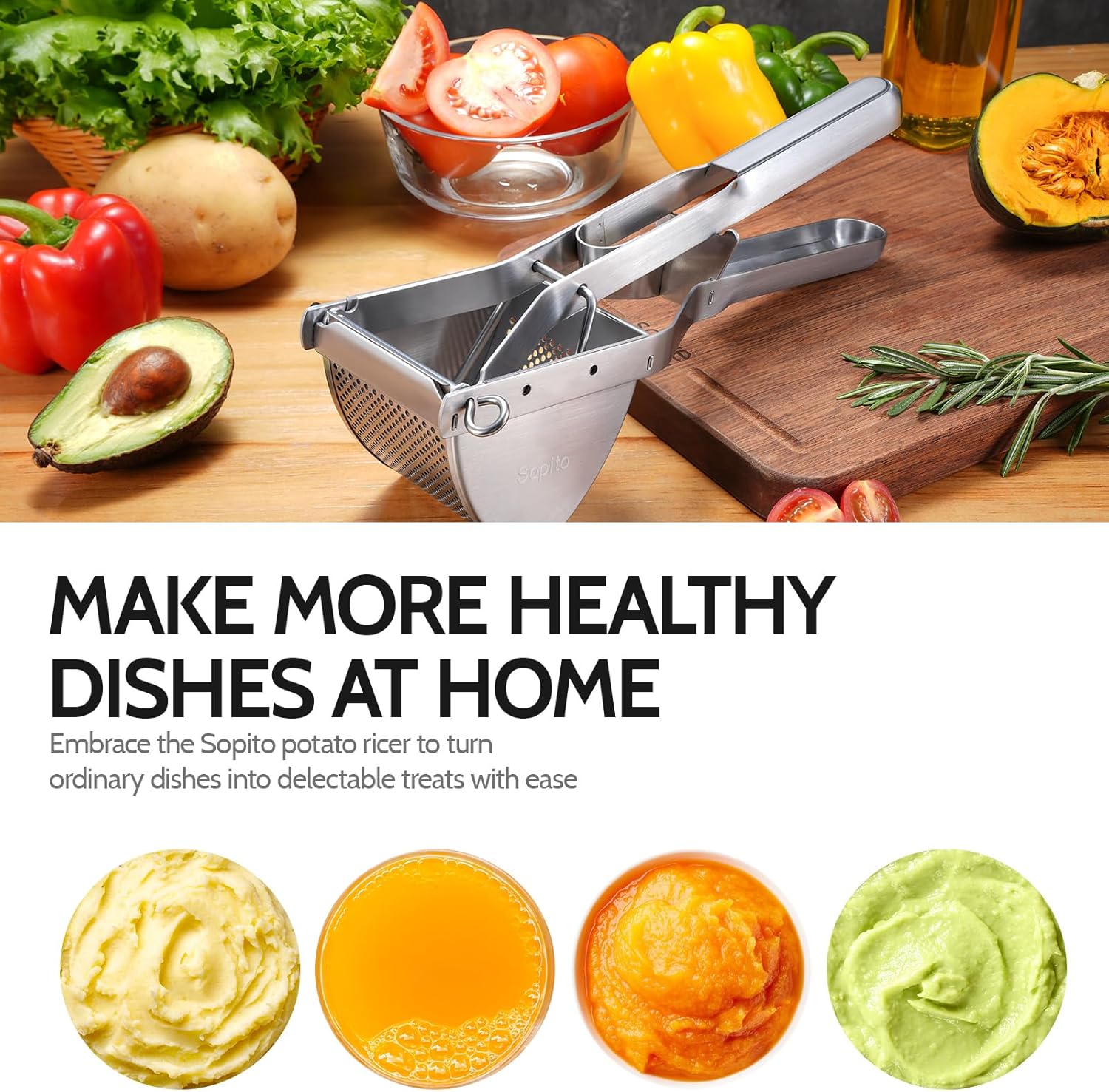 Potato Ricer, Stainless Steel Potato Masher for Commercial and Home Use V1258-DP02-C-417