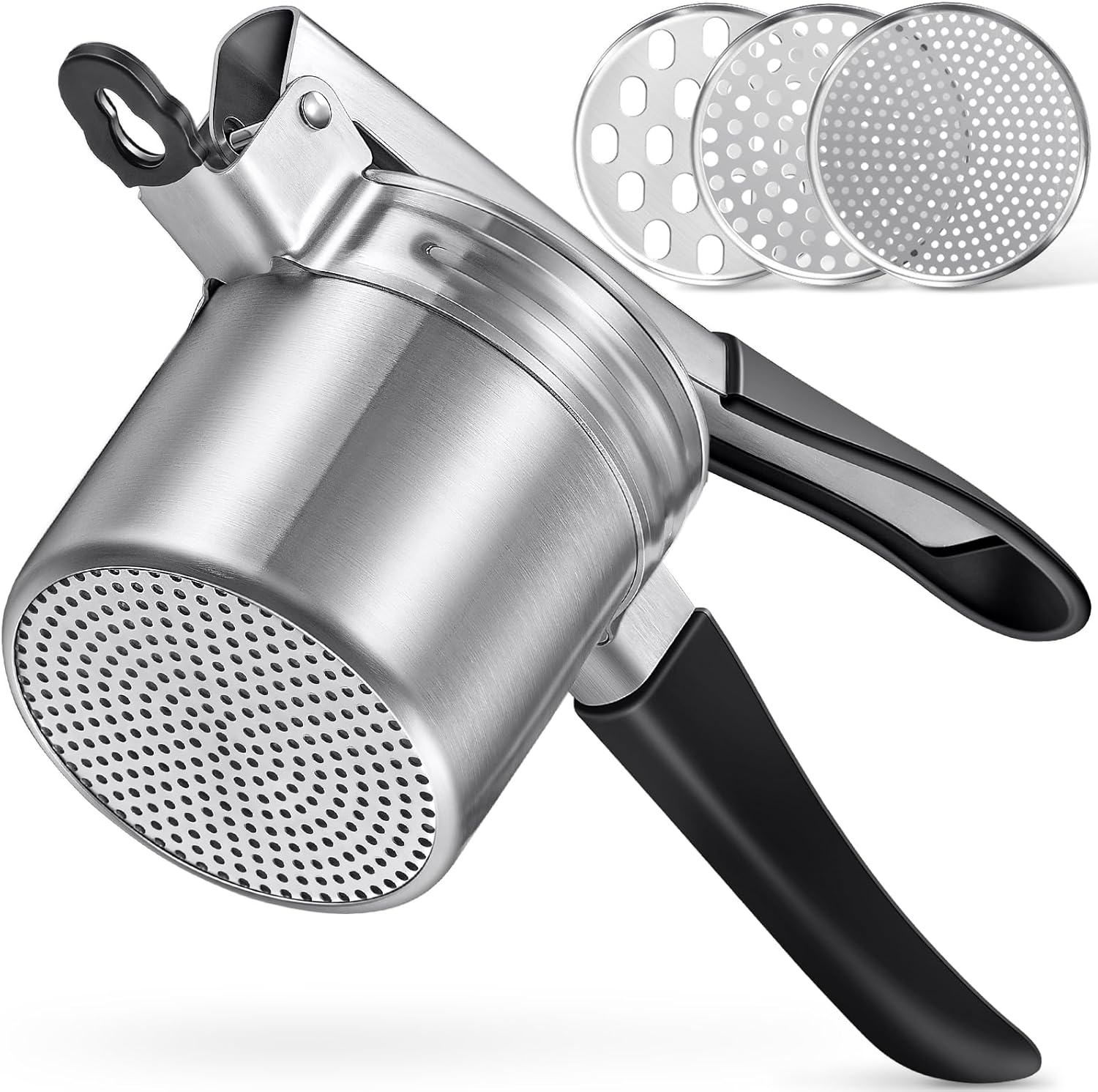 Potato Ricer, Upgraded Stainless Steel Potato Masher with 3 Interchangeable Discs, Heavy Duty Kitchen Tool V1258-DP02-C-418