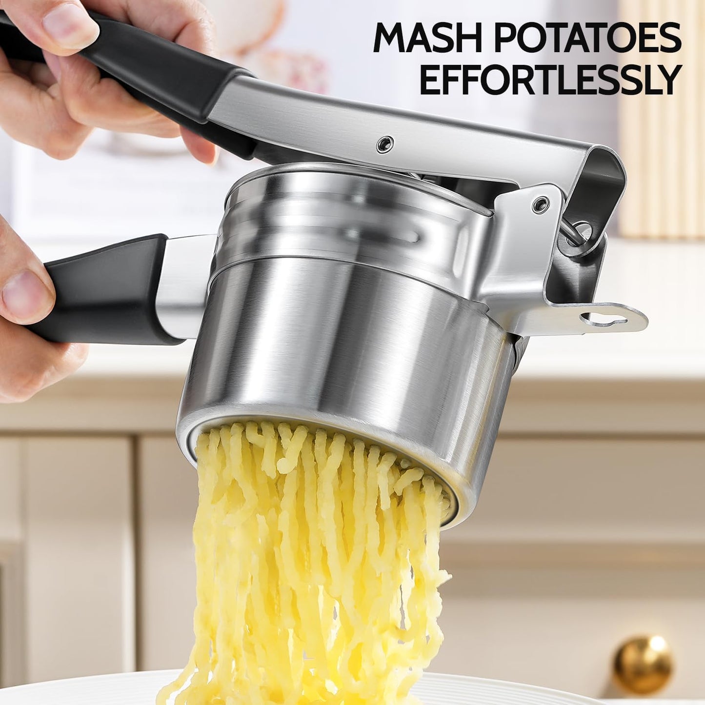 Potato Ricer, Upgraded Stainless Steel Potato Masher with 3 Interchangeable Discs, Heavy Duty Kitchen Tool V1258-DP02-C-418