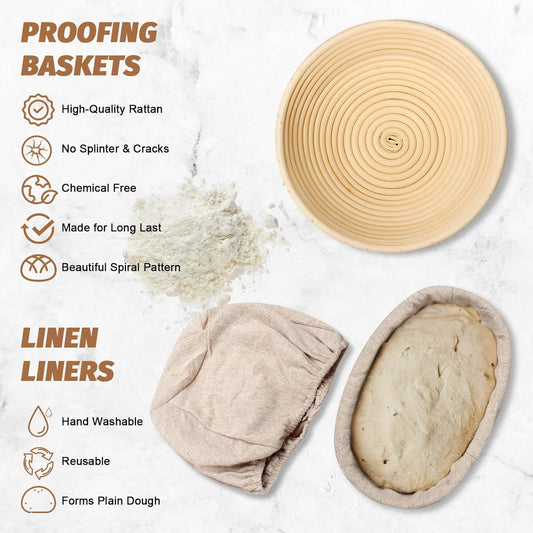 Sourdough Proofing Basket Gift Set, 9" Round and 10" Oval Banneton Bread Baking Supplies, Sourdough Baskets V1258-DP02-C-42