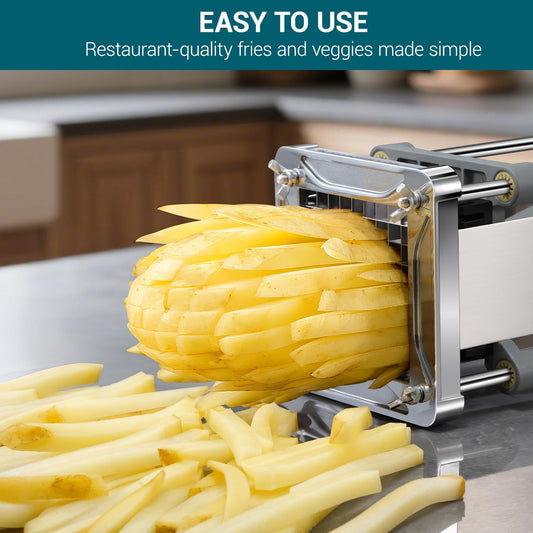 French Fry Cutter, Professional Stainless Steel Potato Cutter with 1/2", 1/4", 3/8" & Wedge Blades for V1258-DP02-C-420