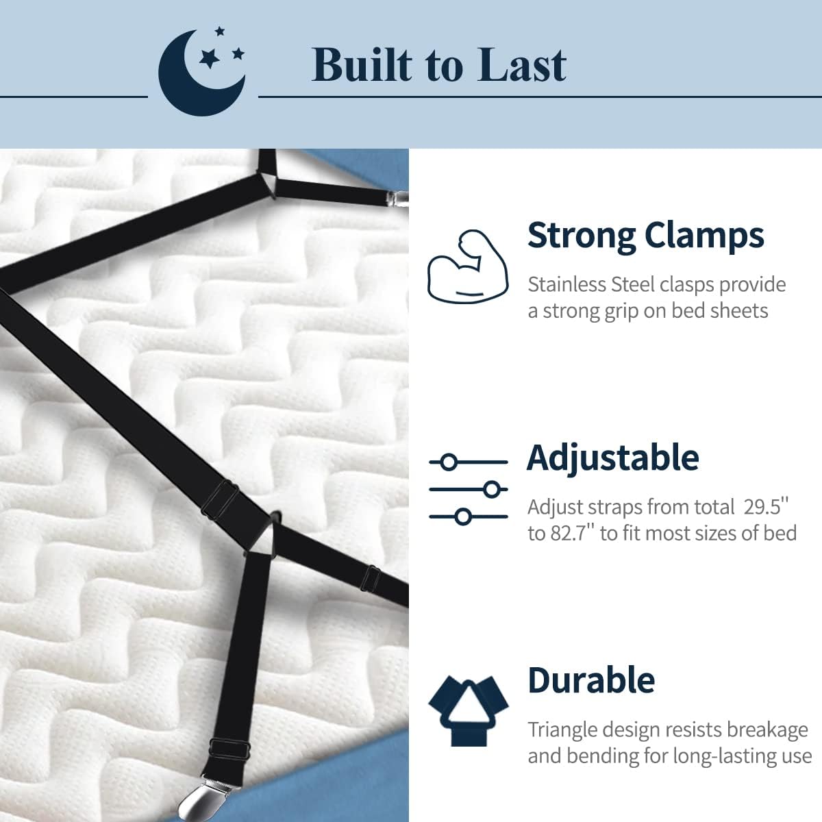 Adjustable Elastic Sheet Straps Fasteners Black 4Pcs and 2Pcs V1258-DP02-C-424