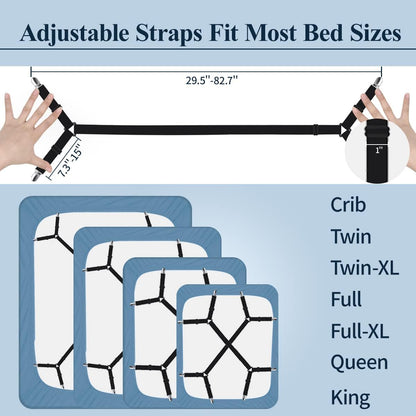 Adjustable Elastic Sheet Straps Fasteners Black 4Pcs and 2Pcs V1258-DP02-C-424