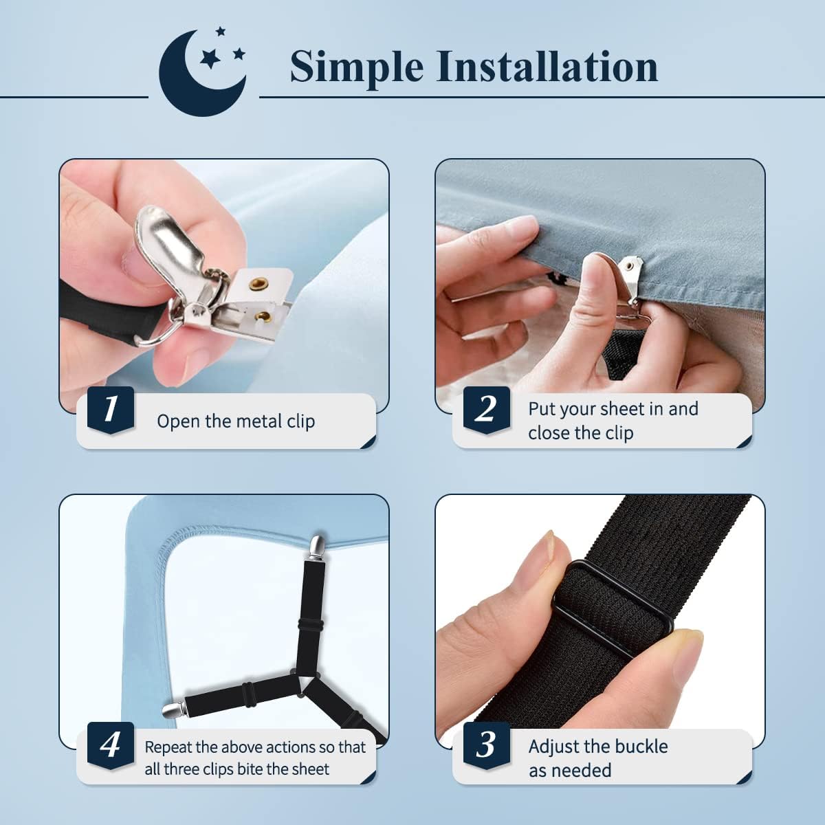 Adjustable Elastic Sheet Straps Fasteners Black 4Pcs and 2Pcs V1258-DP02-C-424