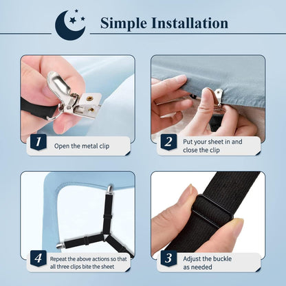 Adjustable Elastic Sheet Straps Fasteners Black 4Pcs and 2Pcs V1258-DP02-C-424