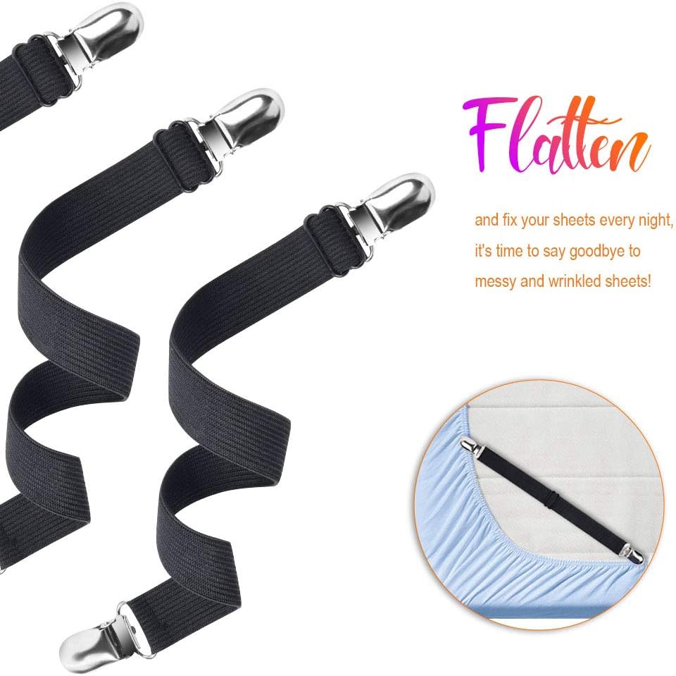 Adjustable Elastic Sheet Straps Fasteners Black 4Pcs and 2Pcs V1258-DP02-C-424