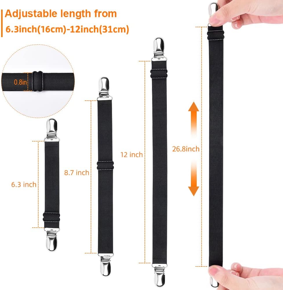 Adjustable Elastic Sheet Straps Fasteners Black 4Pcs and 2Pcs V1258-DP02-C-424