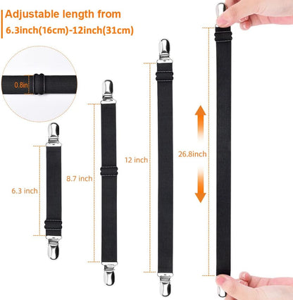 Adjustable Elastic Sheet Straps Fasteners Black 4Pcs and 2Pcs V1258-DP02-C-424