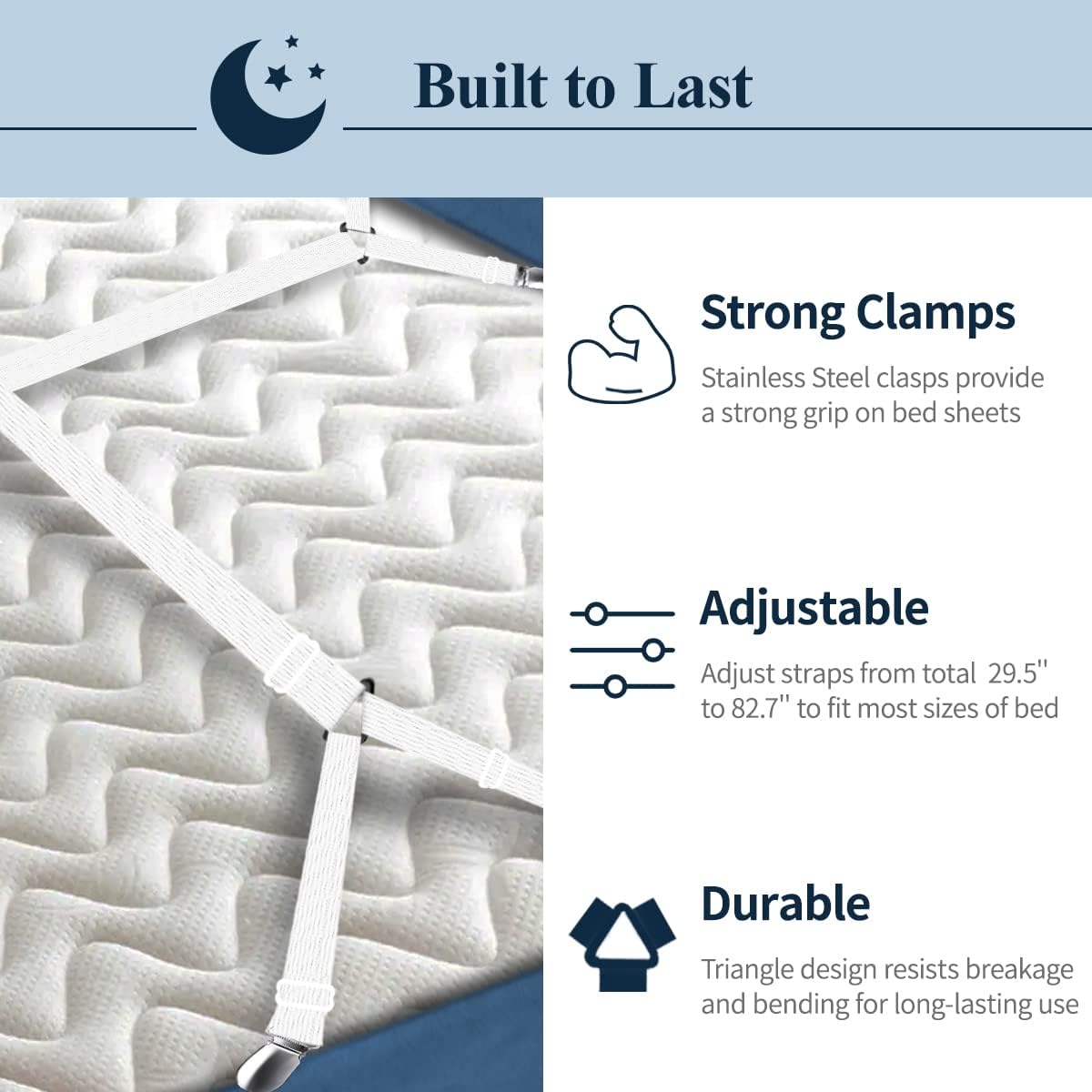 Adjustable Elastic Sheet Straps Fasteners White 4Pcs and 2Pcs V1258-DP02-C-425