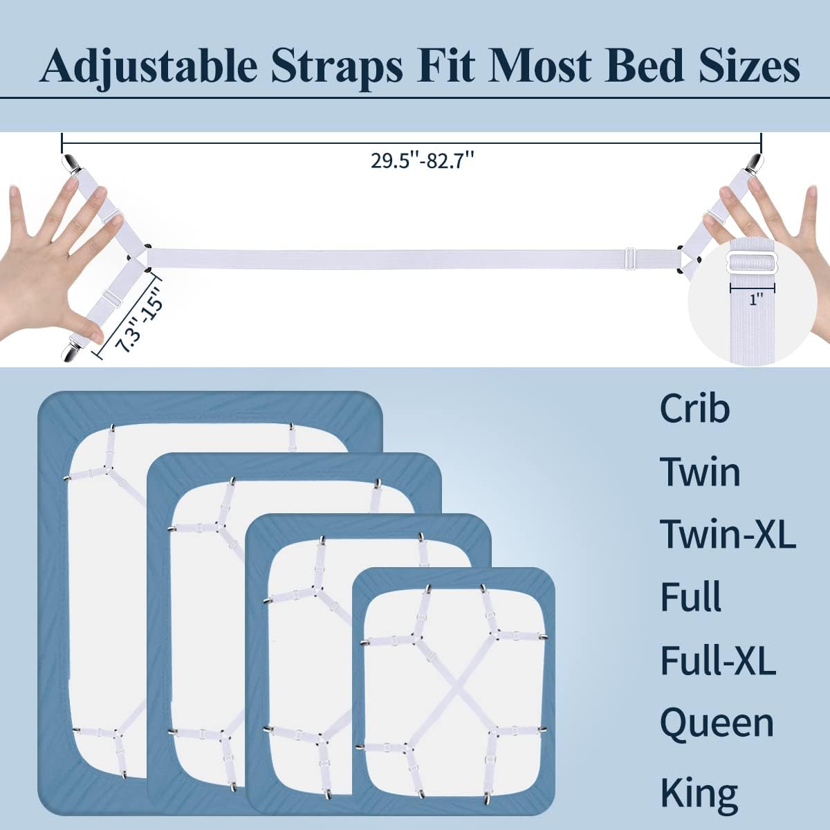 Adjustable Elastic Sheet Straps Fasteners White 4Pcs and 2Pcs V1258-DP02-C-425