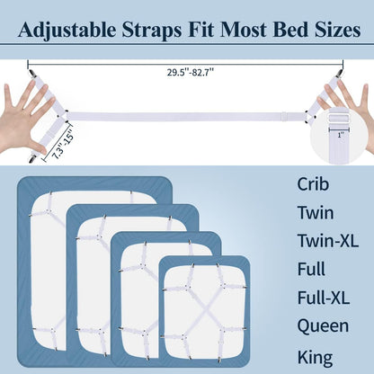 Adjustable Elastic Sheet Straps Fasteners White 4Pcs and 2Pcs V1258-DP02-C-425