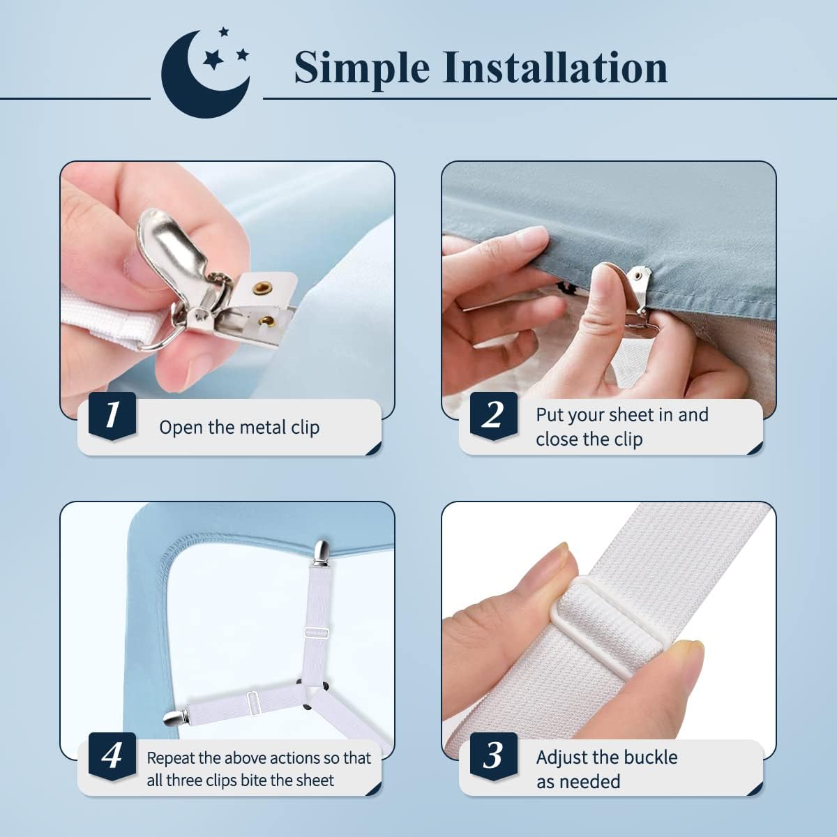 Adjustable Elastic Sheet Straps Fasteners White 4Pcs and 2Pcs V1258-DP02-C-425