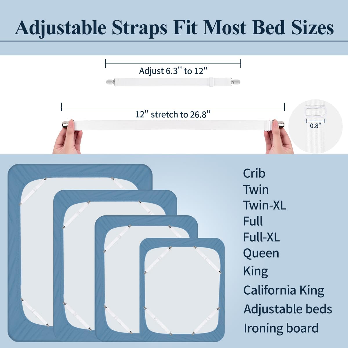Adjustable Elastic Sheet Straps Fasteners White 4Pcs and 2Pcs V1258-DP02-C-425